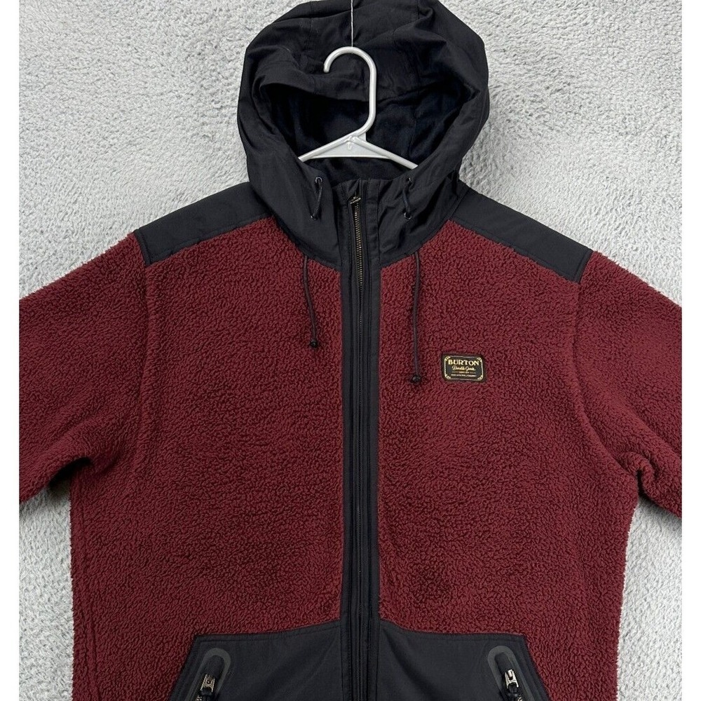 Burton Jacket Mens Large Tribute Dry Ride Maroon Black High Pile Fleece Full Zip